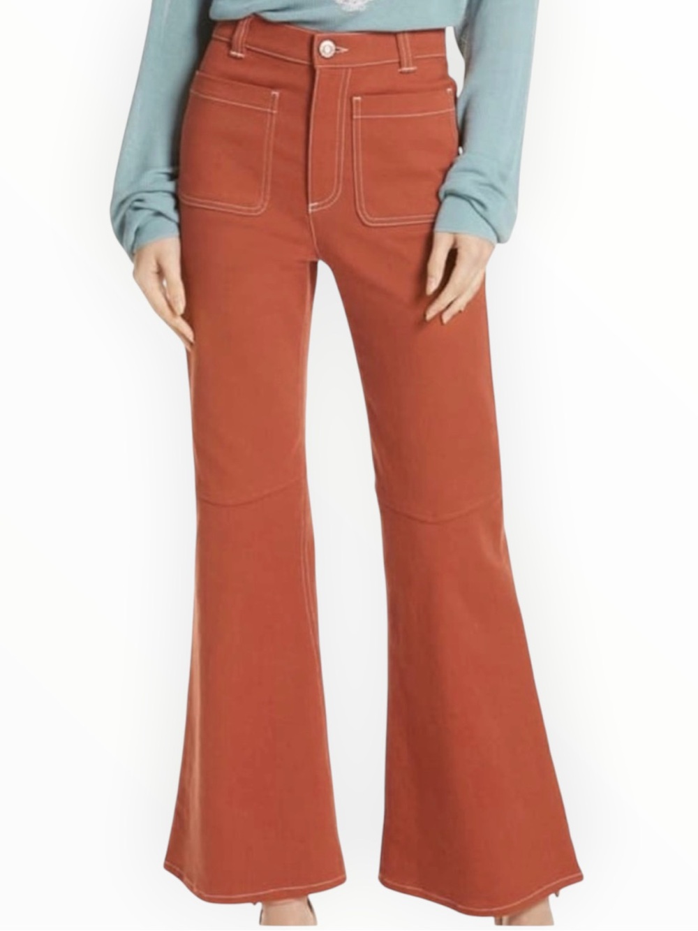 NWT See by Chloe High-Rise Flared Retro Pants in Rust